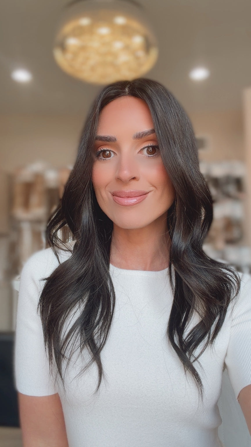 Anastasia darkest brown human hair wig, model
