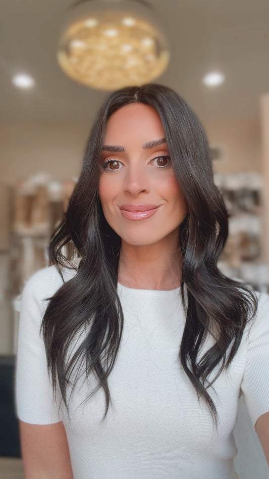 Anastasia darkest brown human hair wig, model