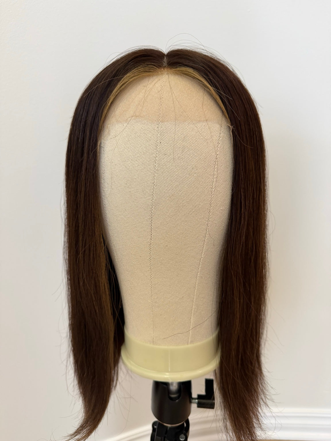 Gemma European hair wig, front on canvas head