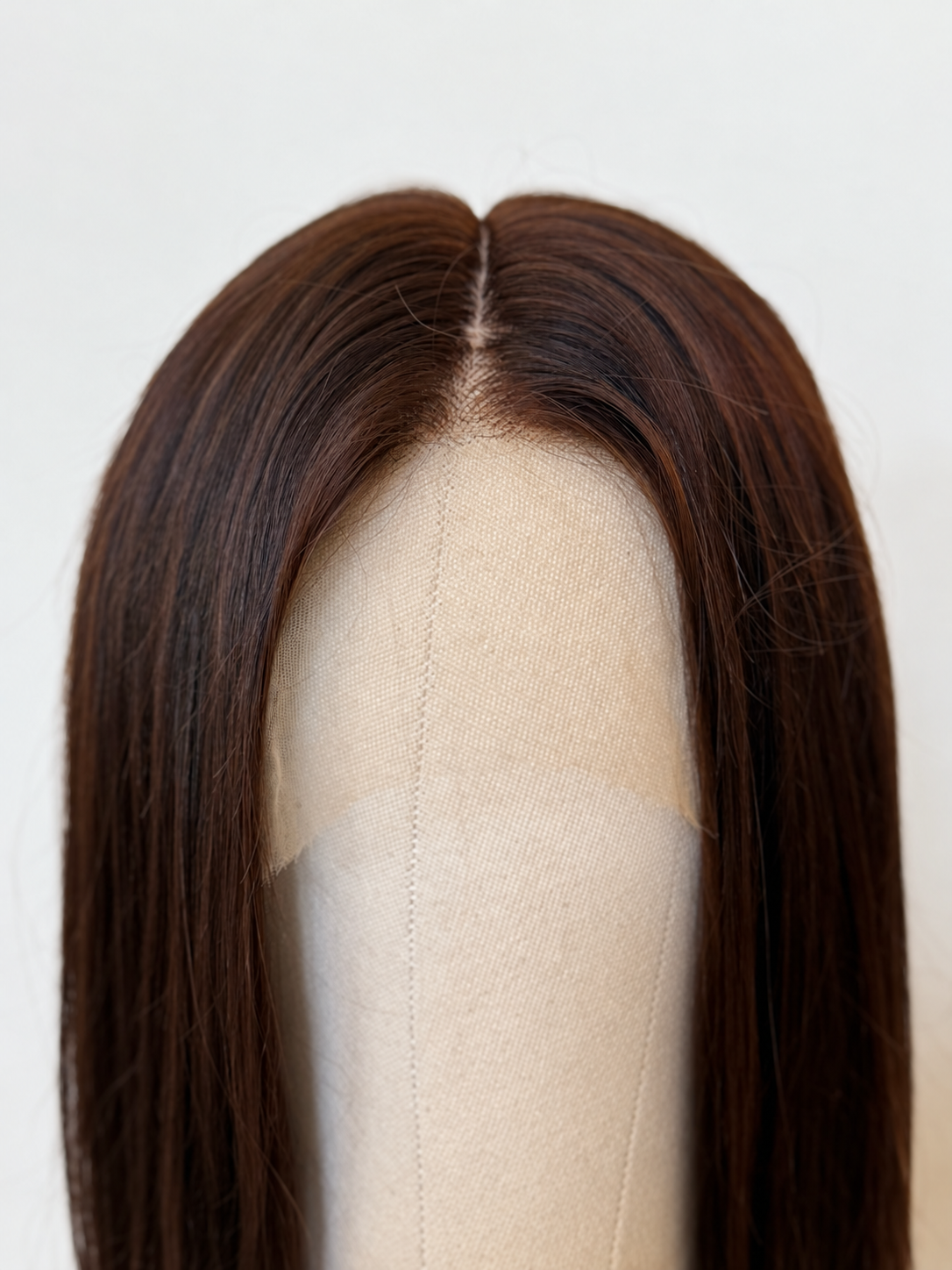 Gianna dark warm brown wig hairline and center part
